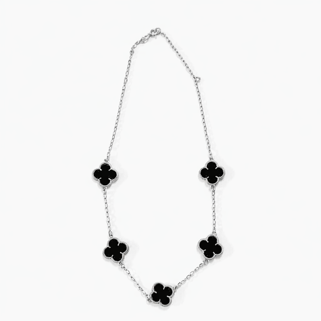 Colar Choker Trevo Preto  Prata 925 
