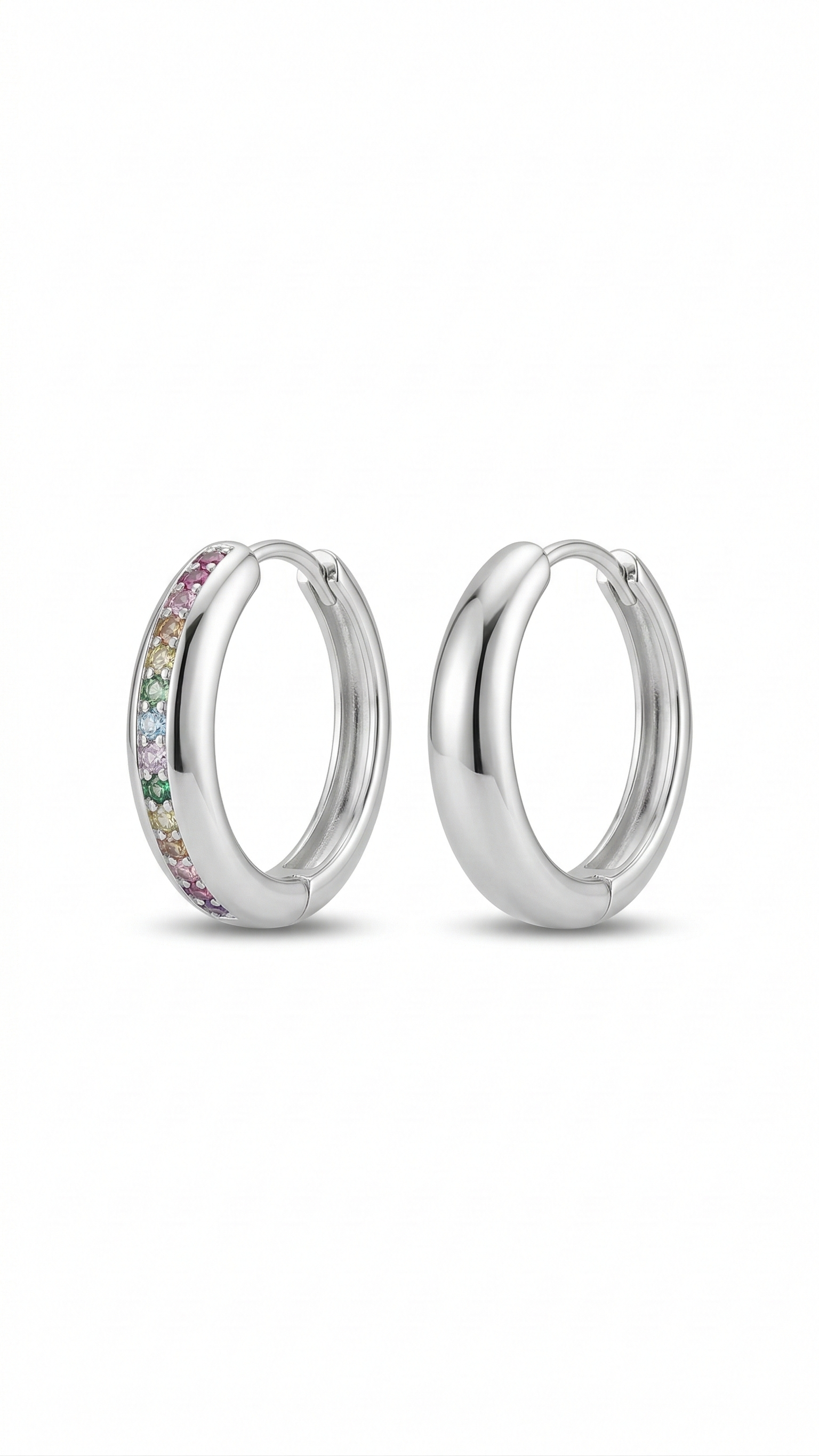 Brinco Argola Media  Prata 925 com Zircônias Coloridas