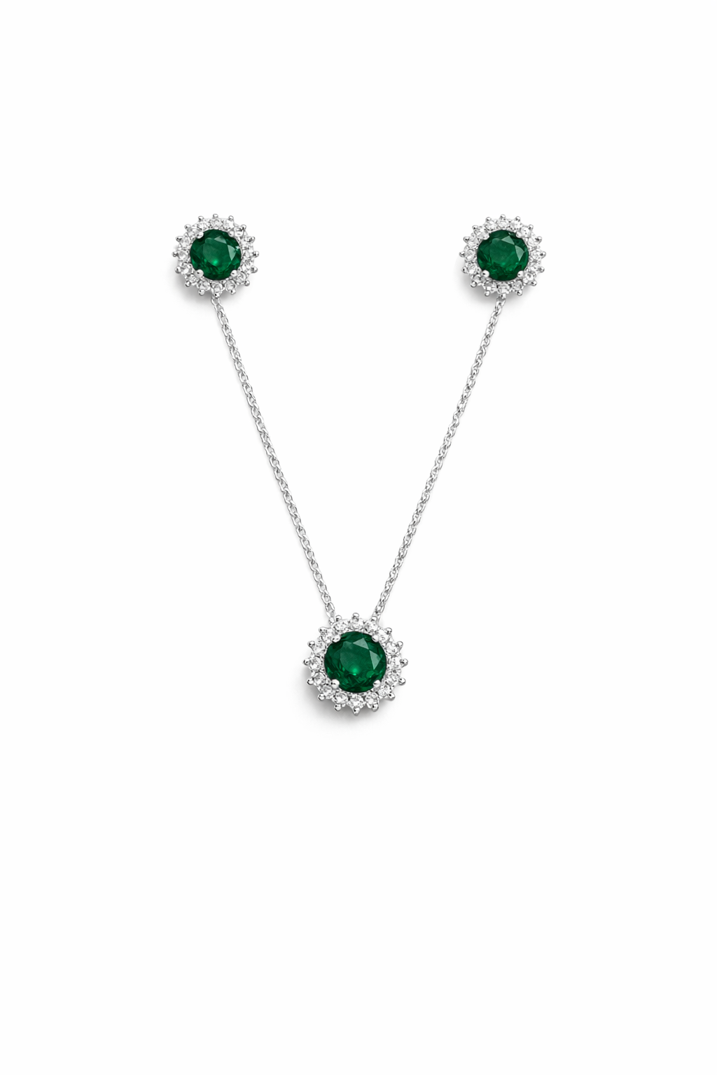 Conjunto de Brincos e Colar com cristal  Esmeraldas prata 925