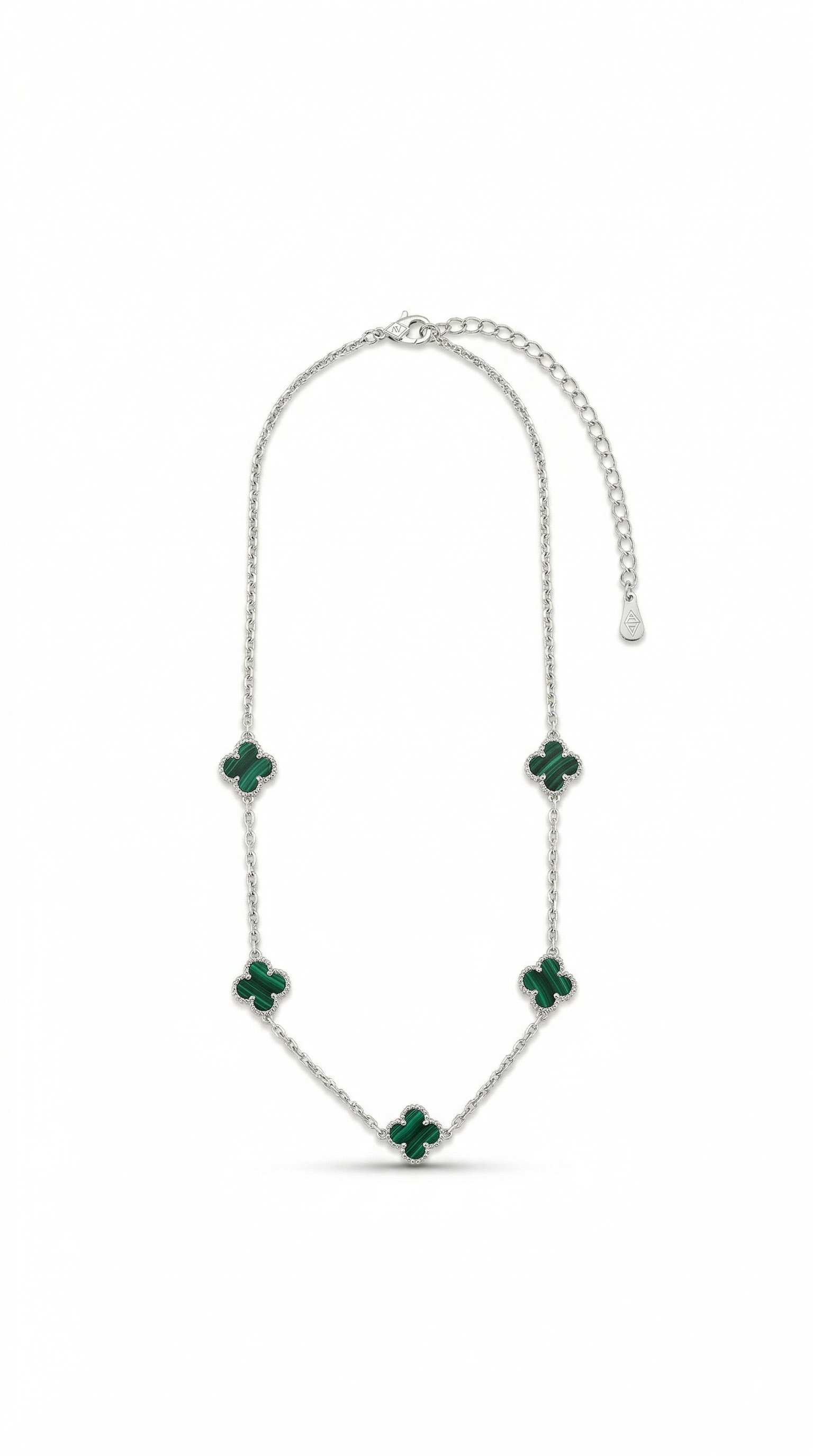 Colar Trevo com Pedras Verde rezina Prata 925