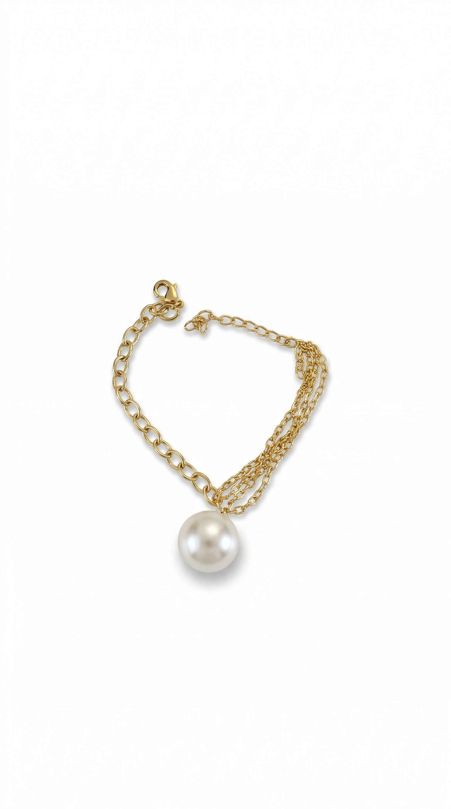 Pulseira de Pérola e Corrente Dourada Banhada a Ouro 18 k