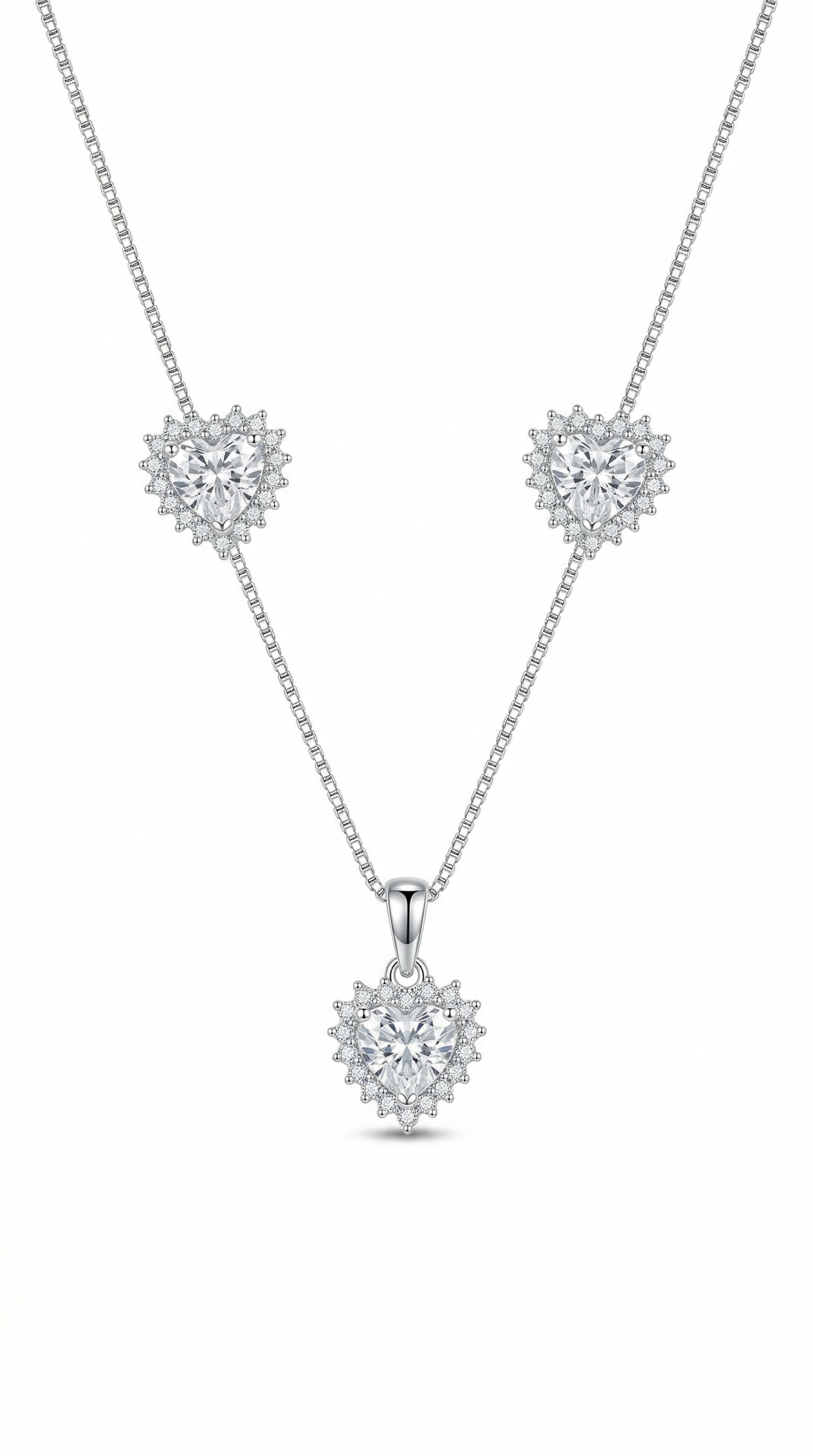 Conjunto Colar e Brincos Coração zirconias em prata 925