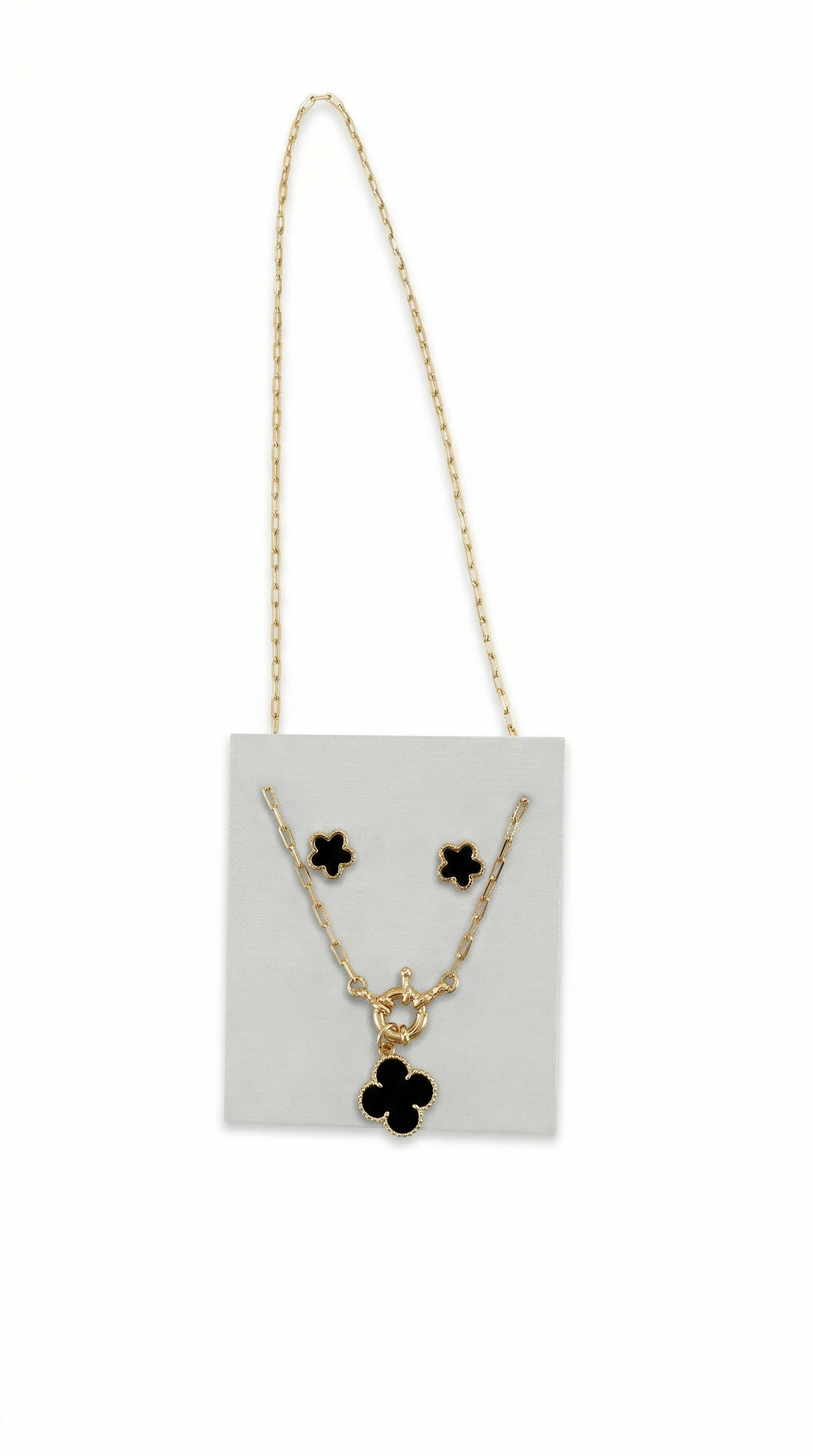 Conjunto Dourado Banhado a Ouro 18k trevo preto