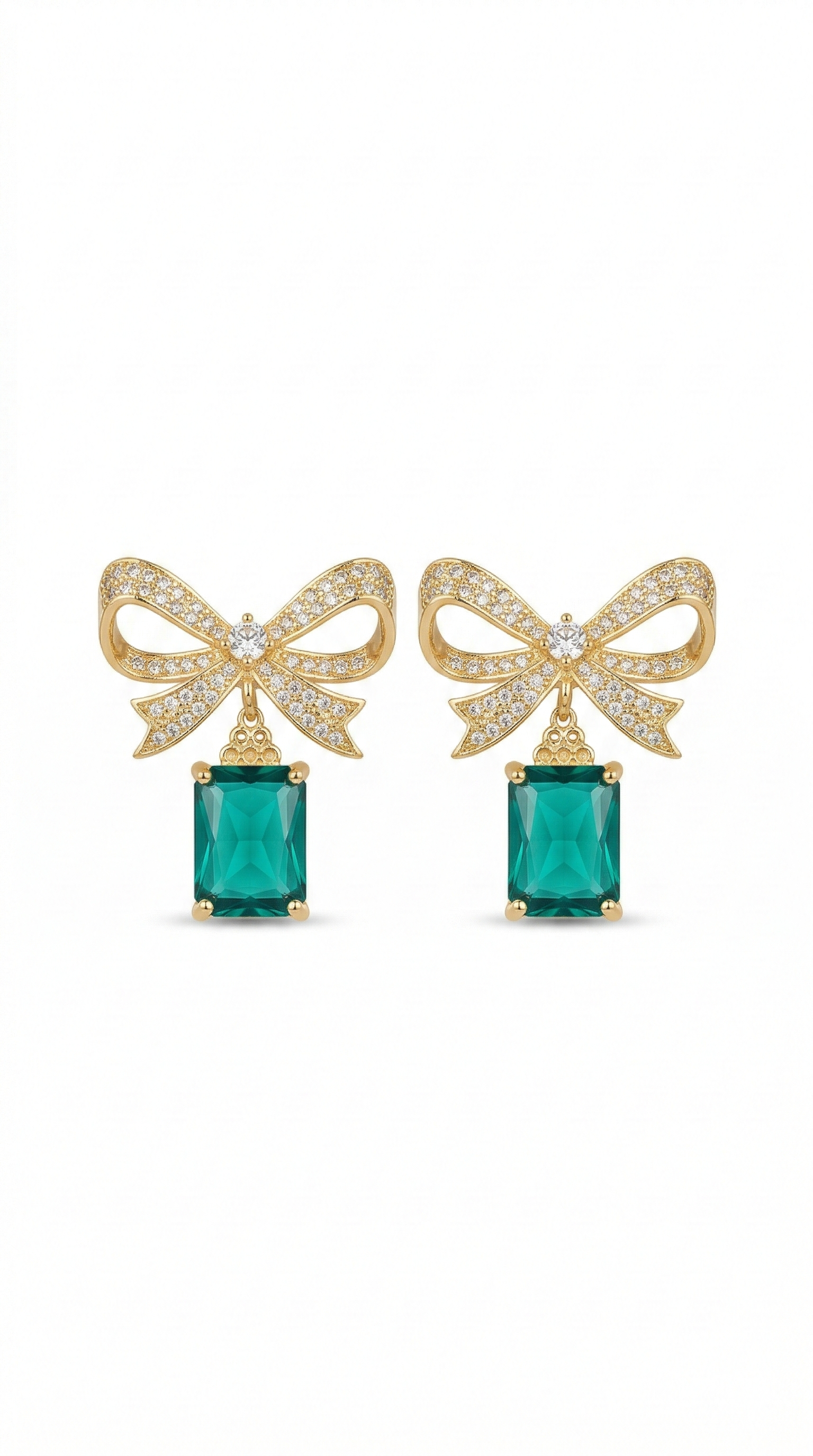 Brincos Laço banhado ouro 18 k Ouro com Pedra Verde