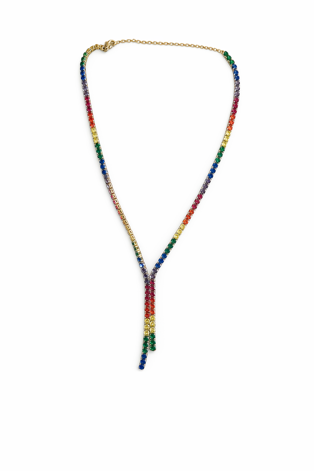 Colar Rivieira  Arco-Íris com Pedras coloridas  Lapidada Banhada a OURO 18K