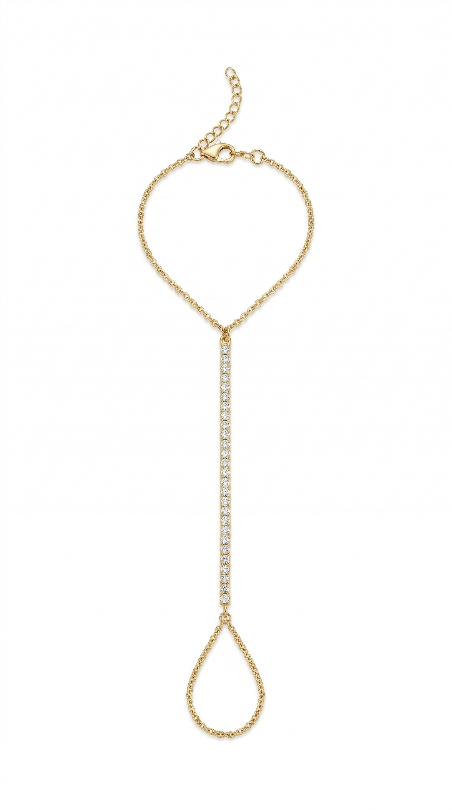 Pulseira de Mão anel Dourada com Strass Banhada a Ouro 18k 