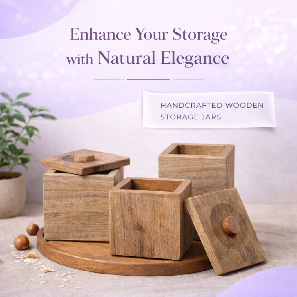 Handcrafted Wooden Storage Jar Set – Premium Kitchen Organizer (Set of 3)