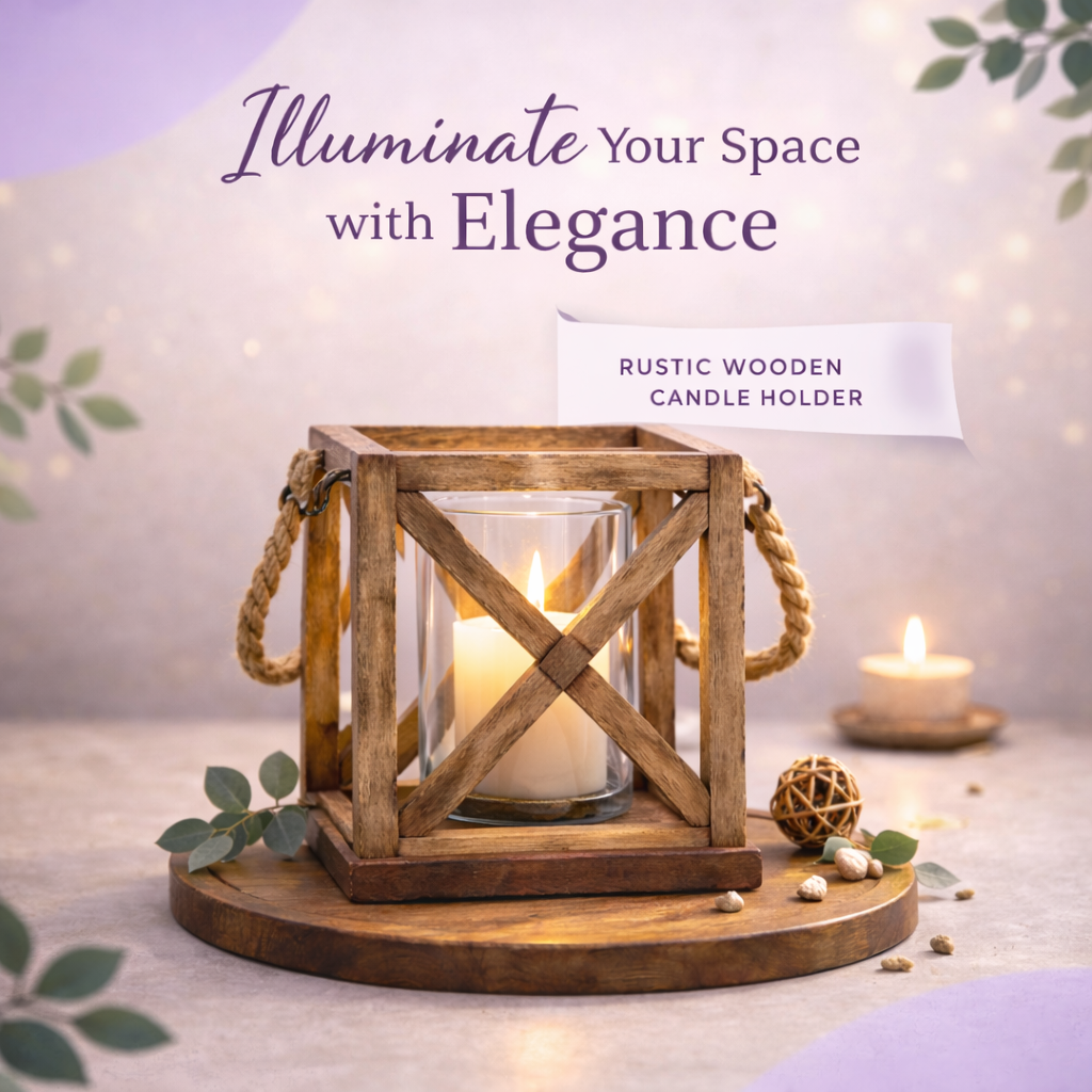 Rustic Wooden Candle Holder with Glass – Elegant Home Décor Lantern