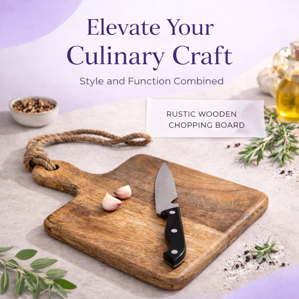 Rustic Wooden Chopping Board with Handle – Premium Kitchen Essential