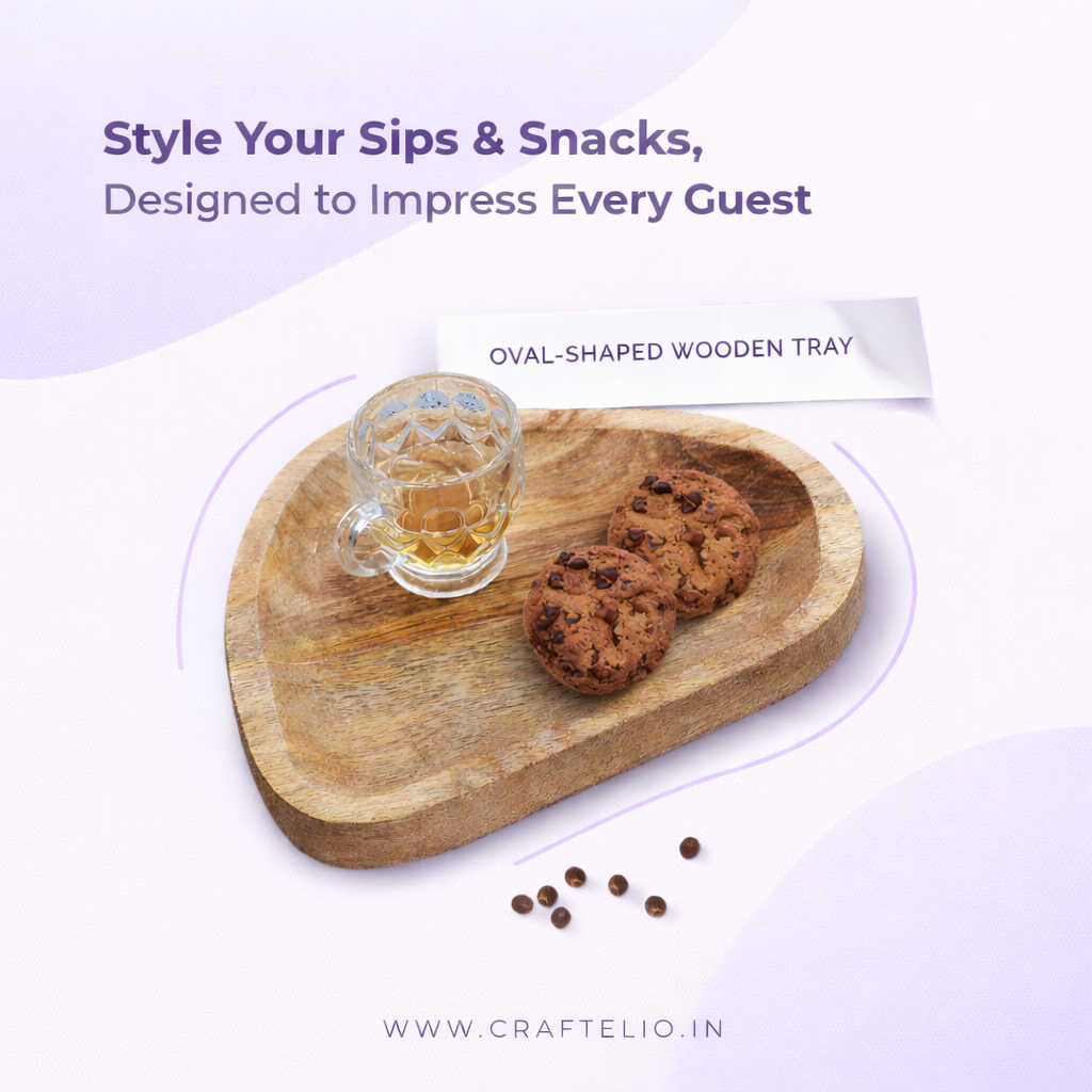 Oval-Shaped Wooden Serving Tray – Rustic Snack & Tea Platter