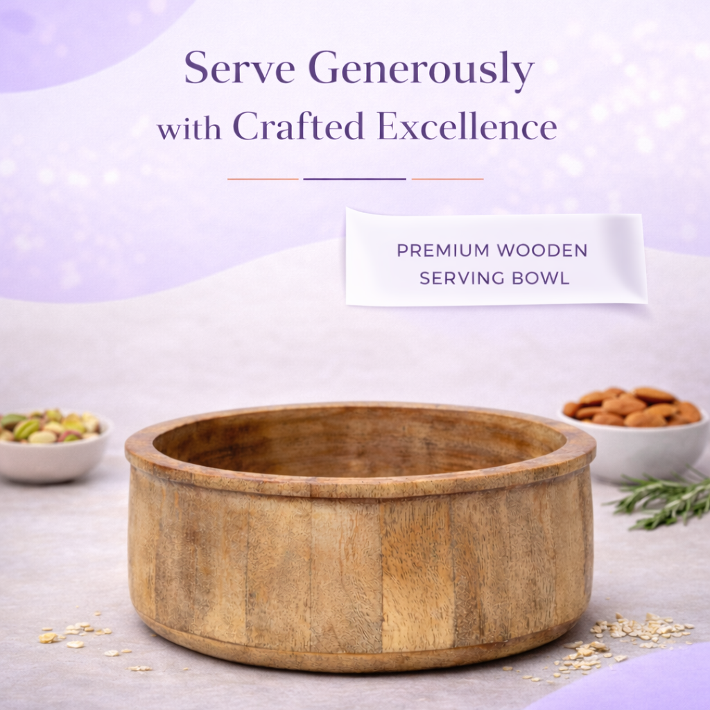 Premium Wooden Serving Bowl – Handcrafted Rustic Dining Essential