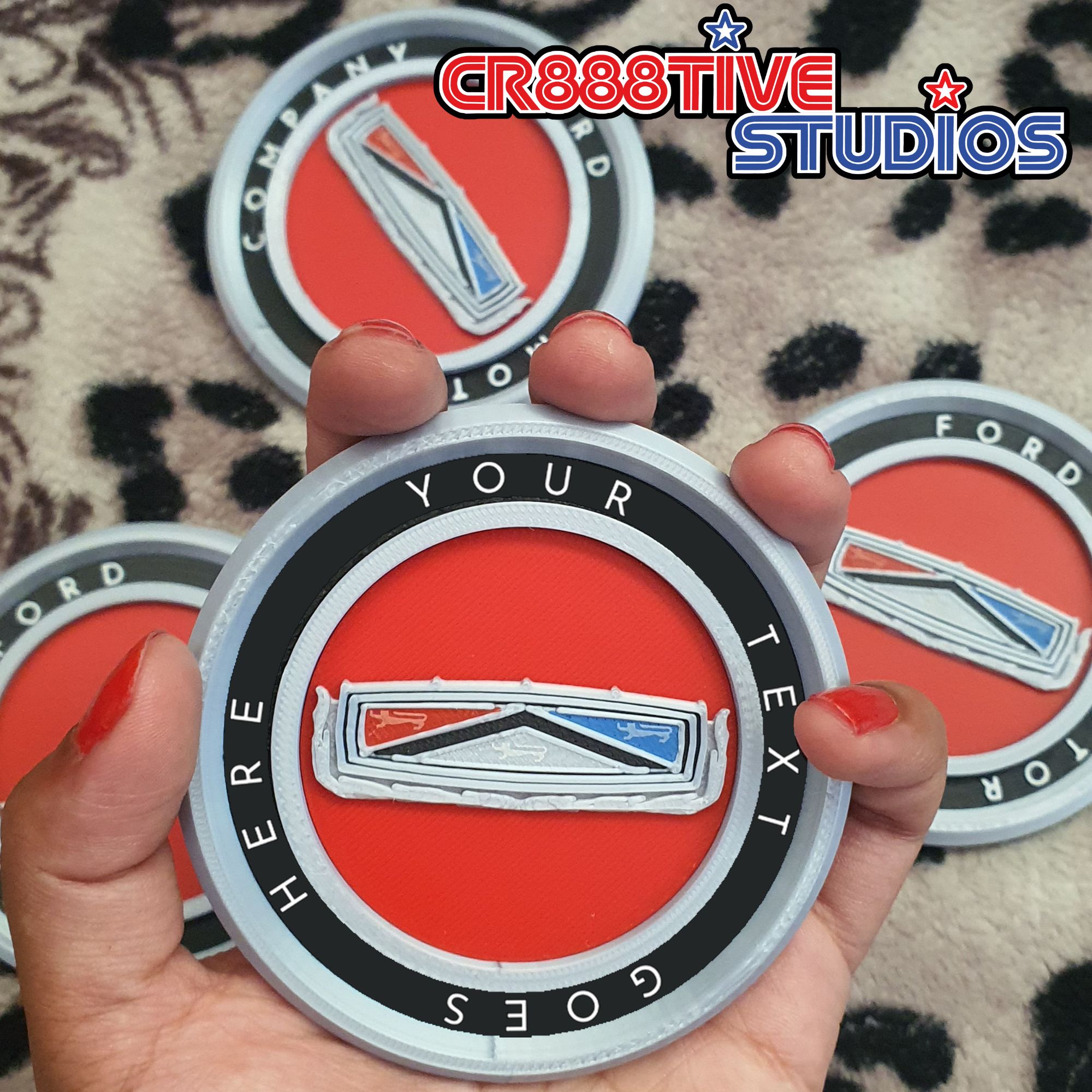 CUSTOM Set of 4 Wheel Caps - Ford / Luxurious Division Inspired (Flat Back)