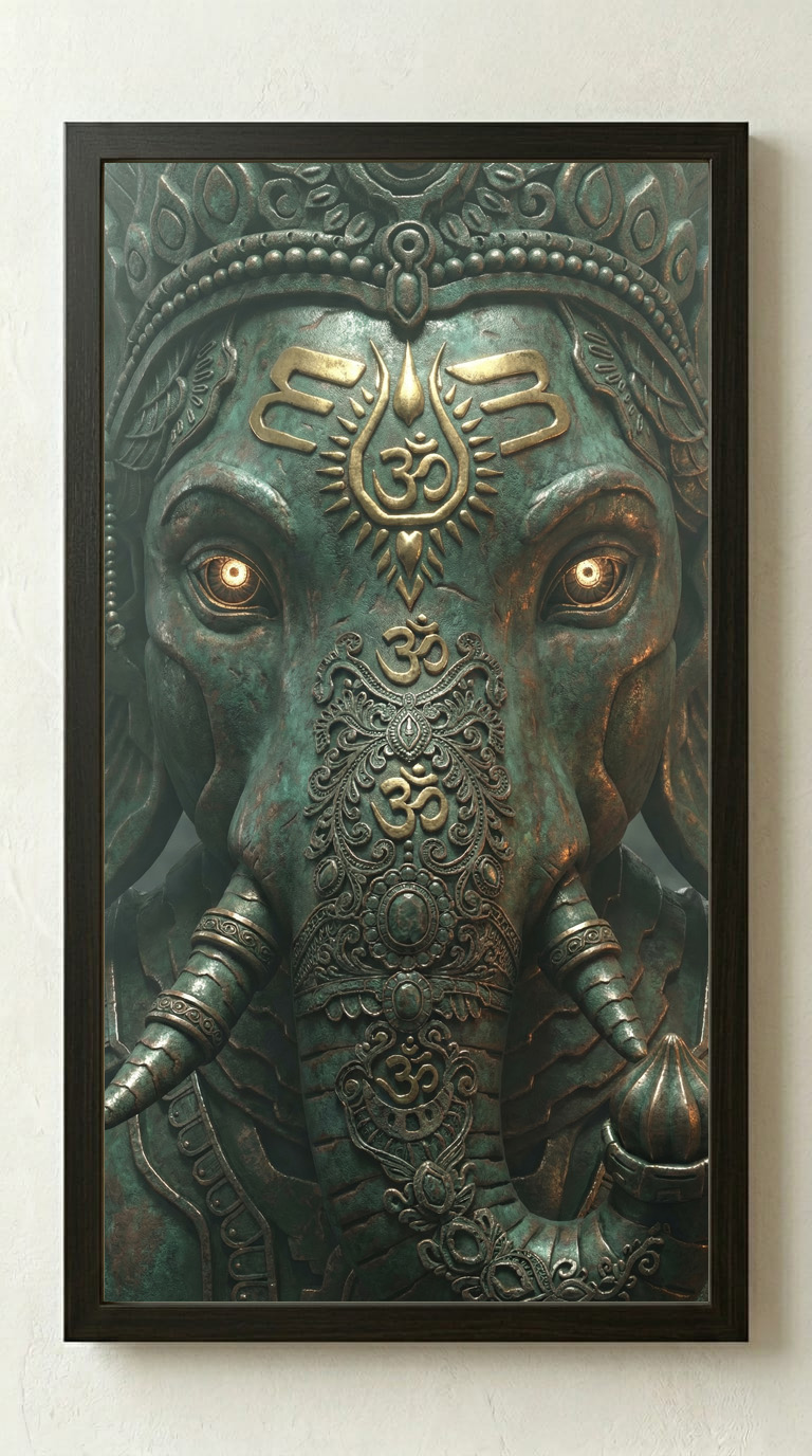 Colossal Metallic Ganesha Statue - Futuristic 3D Fine Art & Conceptual Deity Design