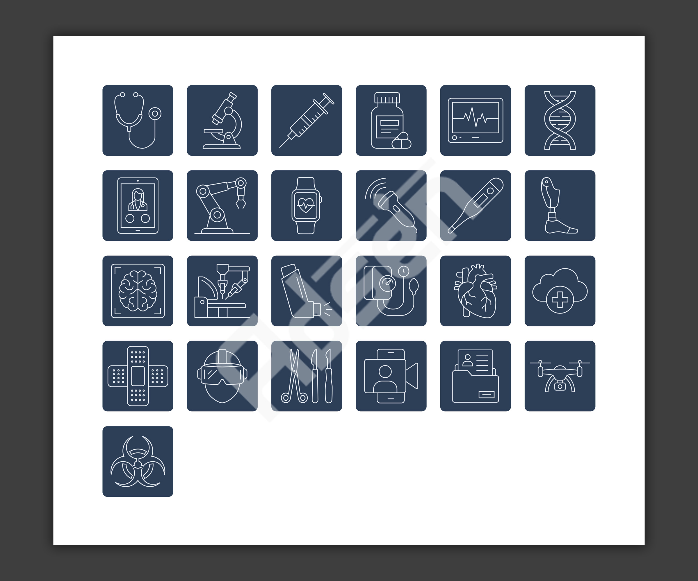 50 MedTech & Digital Health Vector Icon Set – Premium Healthcare UI Kit (Light & Dark Theme)