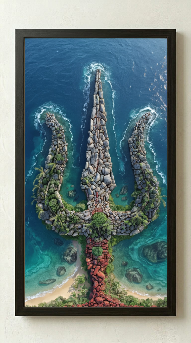 The Sacred Trident: Mythological Tropical Island – Cinematic Aerial Digital Art