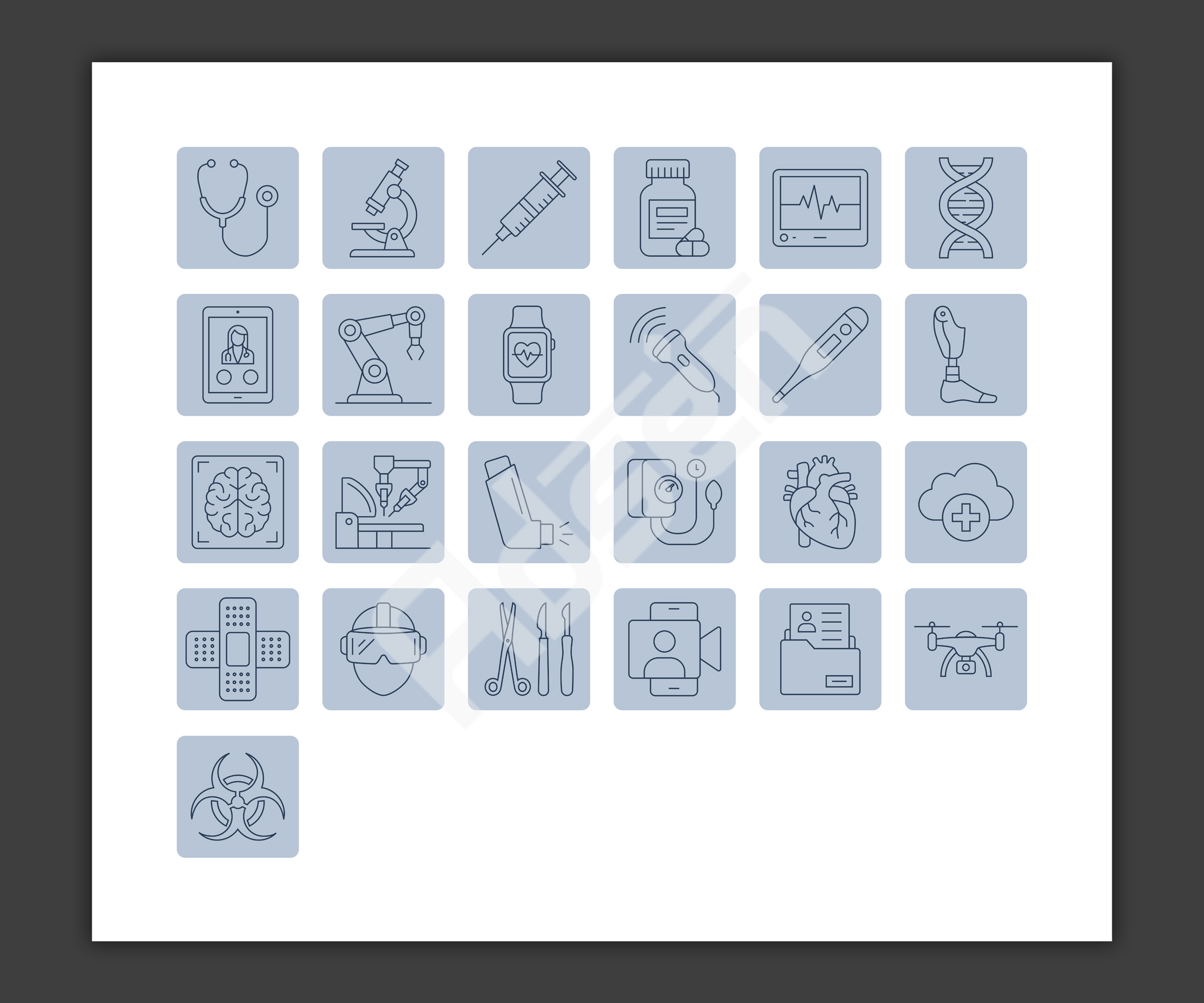 50 MedTech & Digital Health Vector Icon Set – Premium Healthcare UI Kit (Light & Dark Theme)