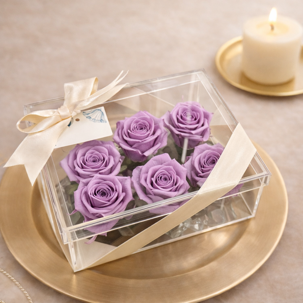 Caja de Rosas Preservadas Violetas