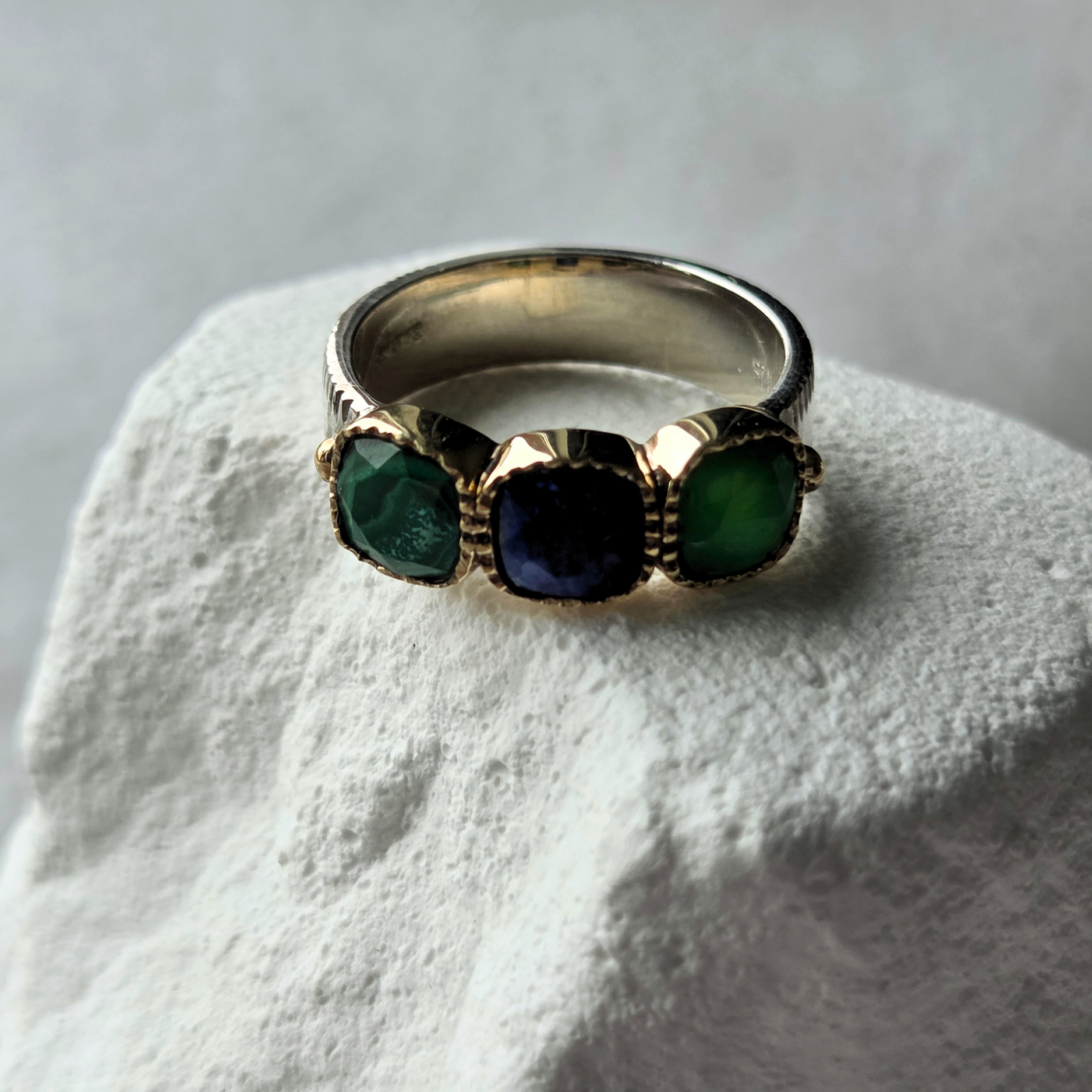 925 Malachito, Chaldeono ir Lapis-Lazuli žiedas "Ophelia"