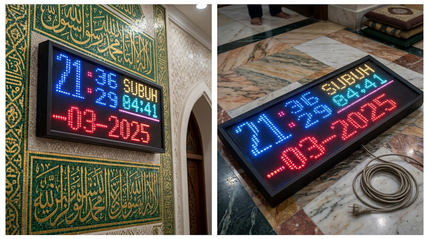 Jam Sholat Masjid Running Teks Ukuran 16 cm x 32 cm