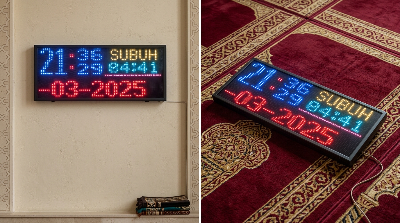 Jam Sholat Masjid Running Teks Ukuran 16 cm x 32 cm