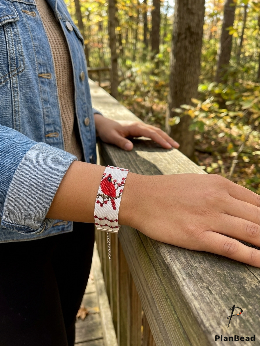 Red Cardinal Beaded Bracelet