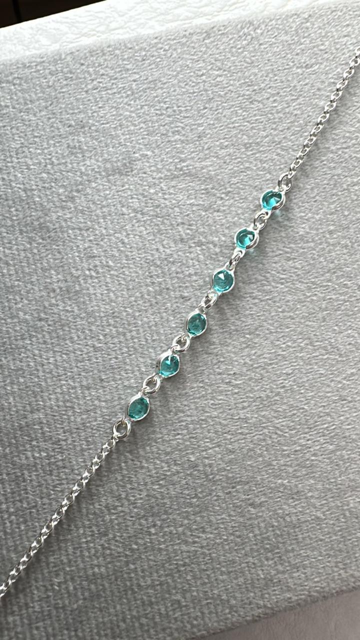 Pulseira Elo Português com Zircônia Verde Água