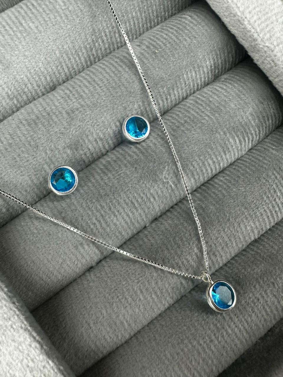 Conjunto Ponto Luz Cravação Inglesa Azul 7mm
