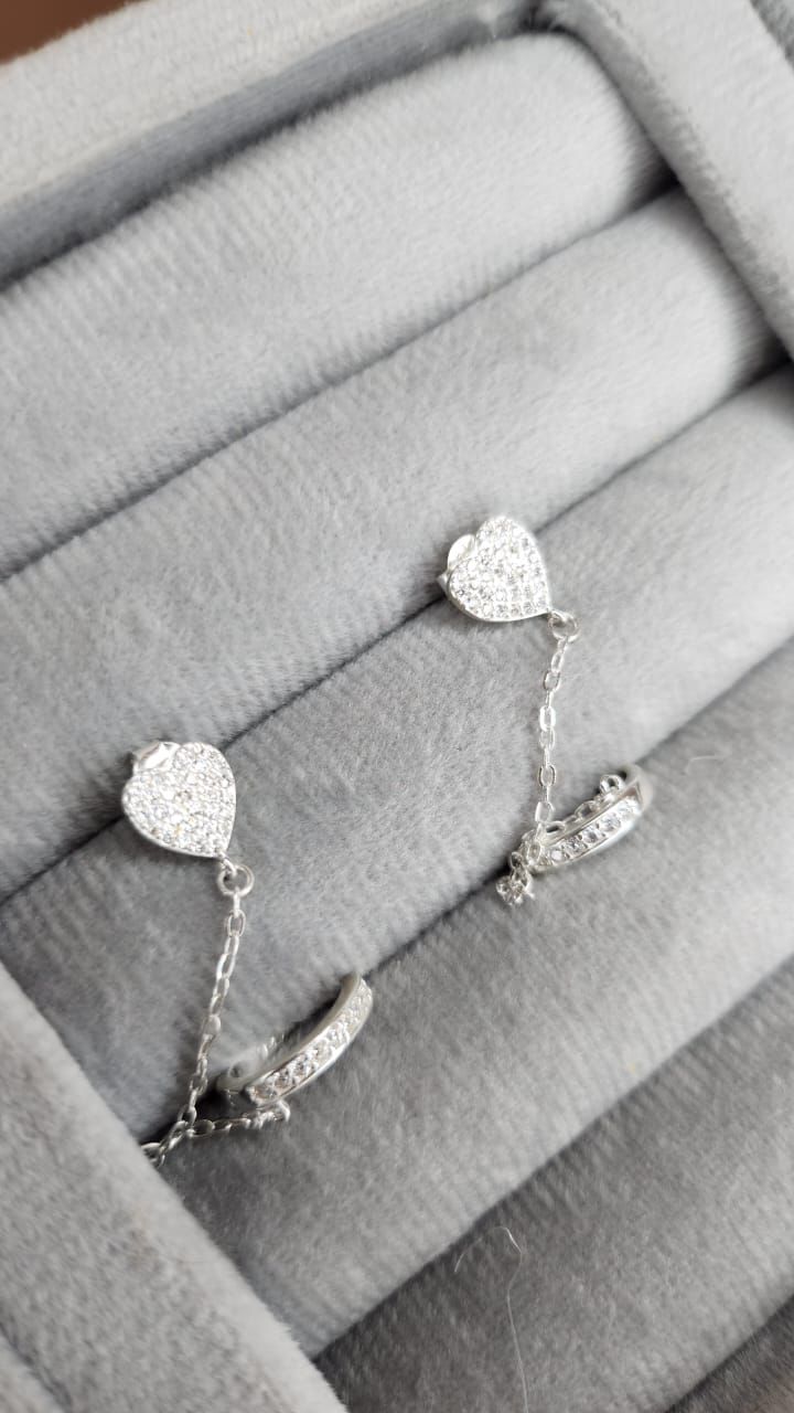 Brinco Coração em Micro Zircônia com Piercing Fake 