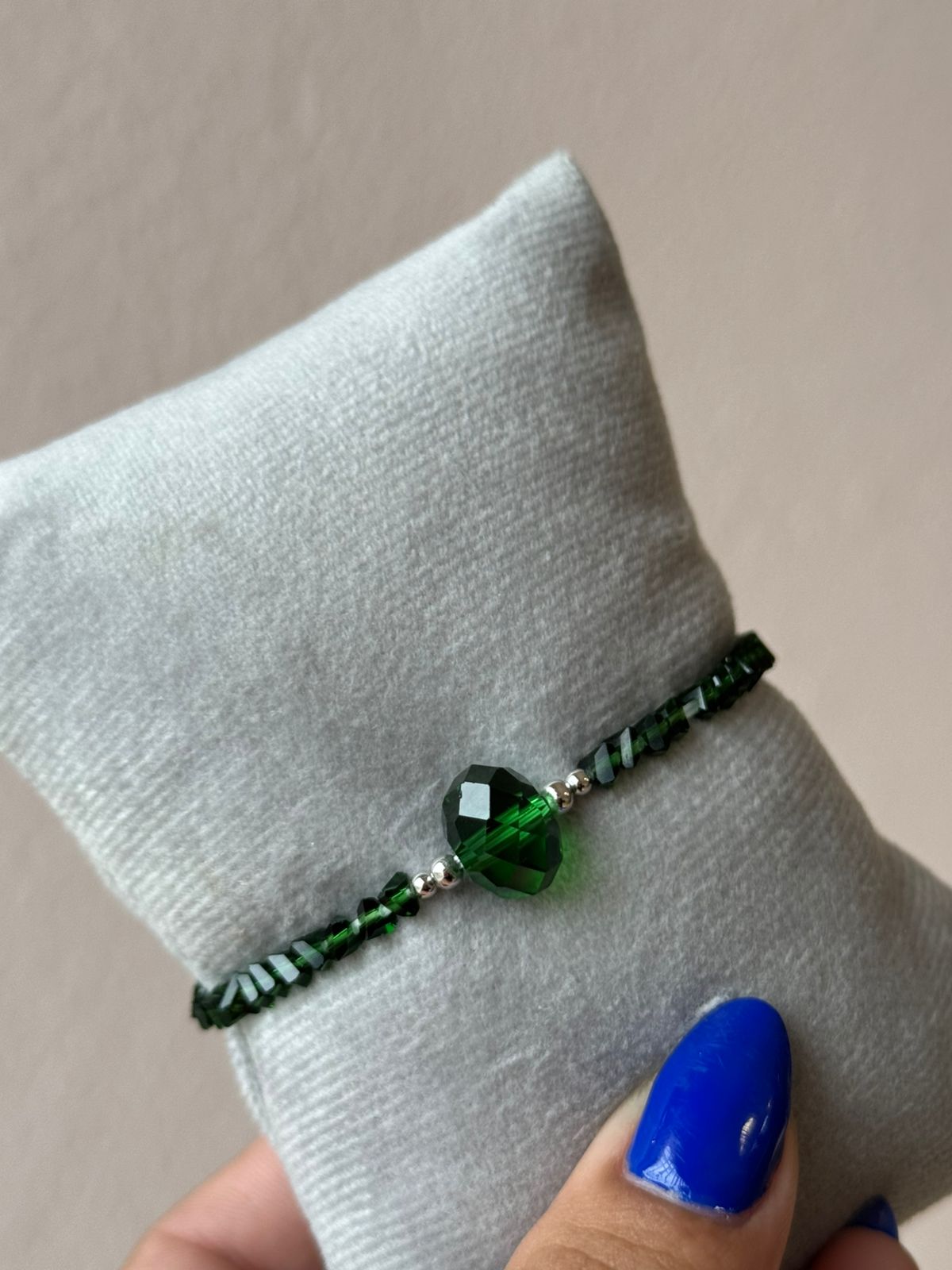 Pulseira de Cristal Verde com Fecho Folheado a Prata