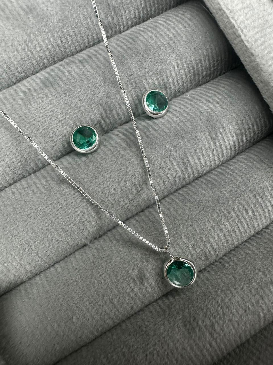 Conjunto Ponto Luz Verde Água Cravação Inglesa 7mm