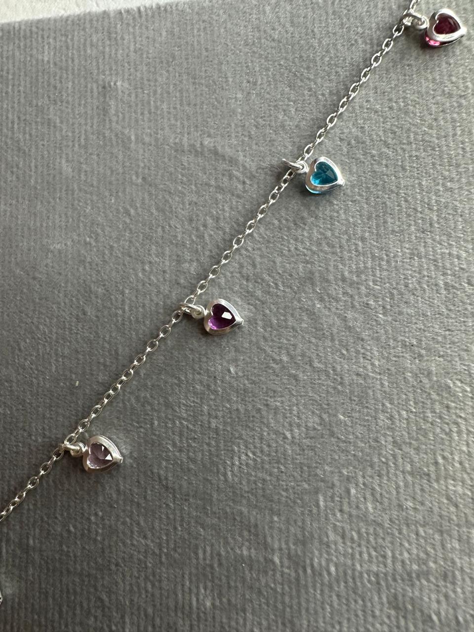 Pulseira de Coração com Zircônias Coloridas Penduras