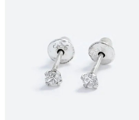 Brinco De Prata 925 Redondo Zircônia Branca Tarraxa Baby 2,5