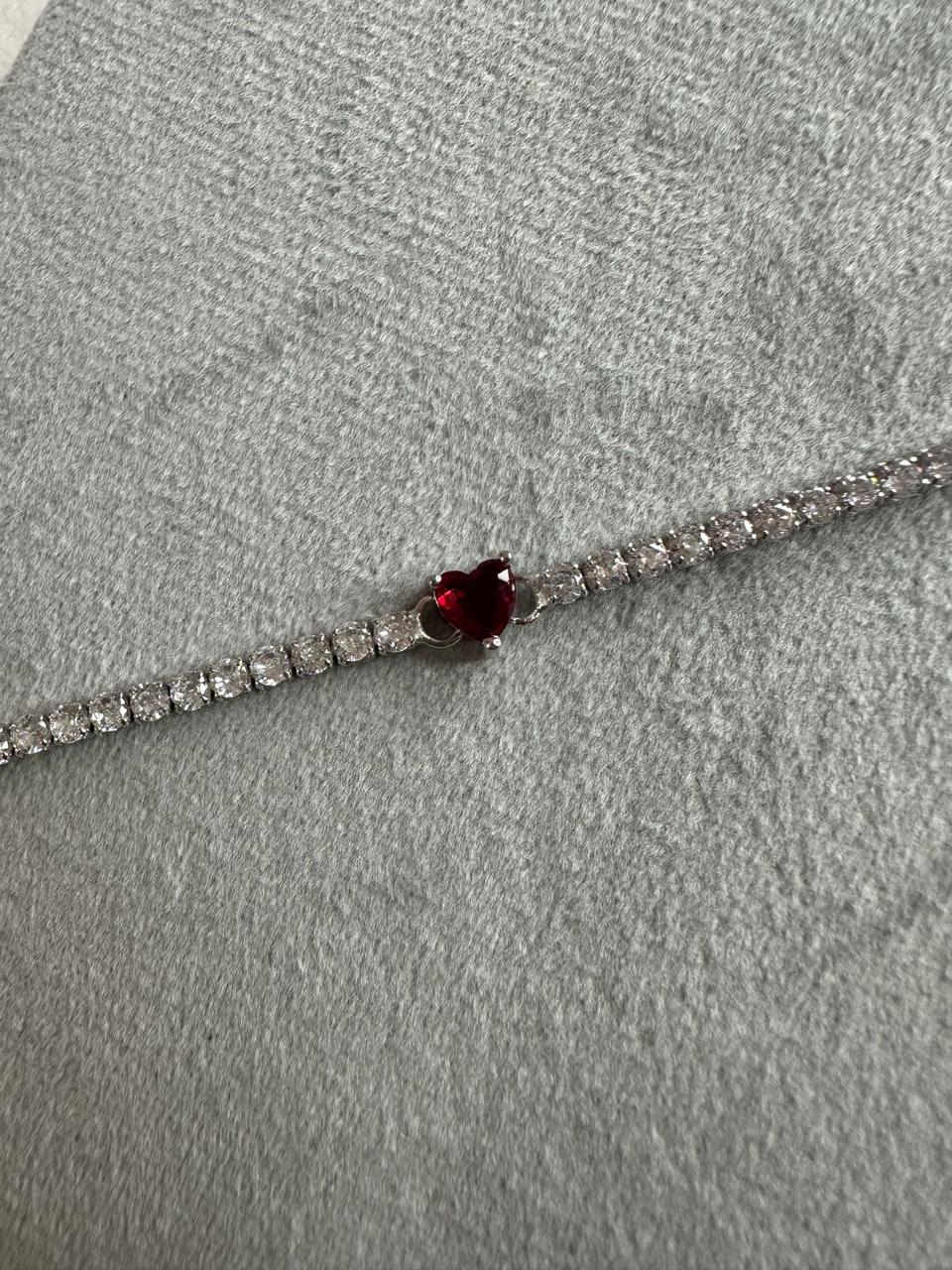 Pulseira Riviera em Micro Zircônia com Detalhe em Coração