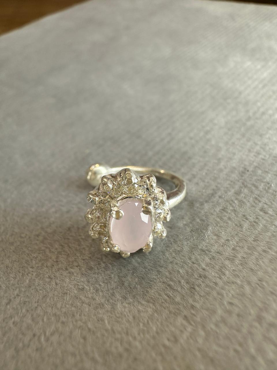 Piercing Fake Cravejado Com Pedra Rosa Central