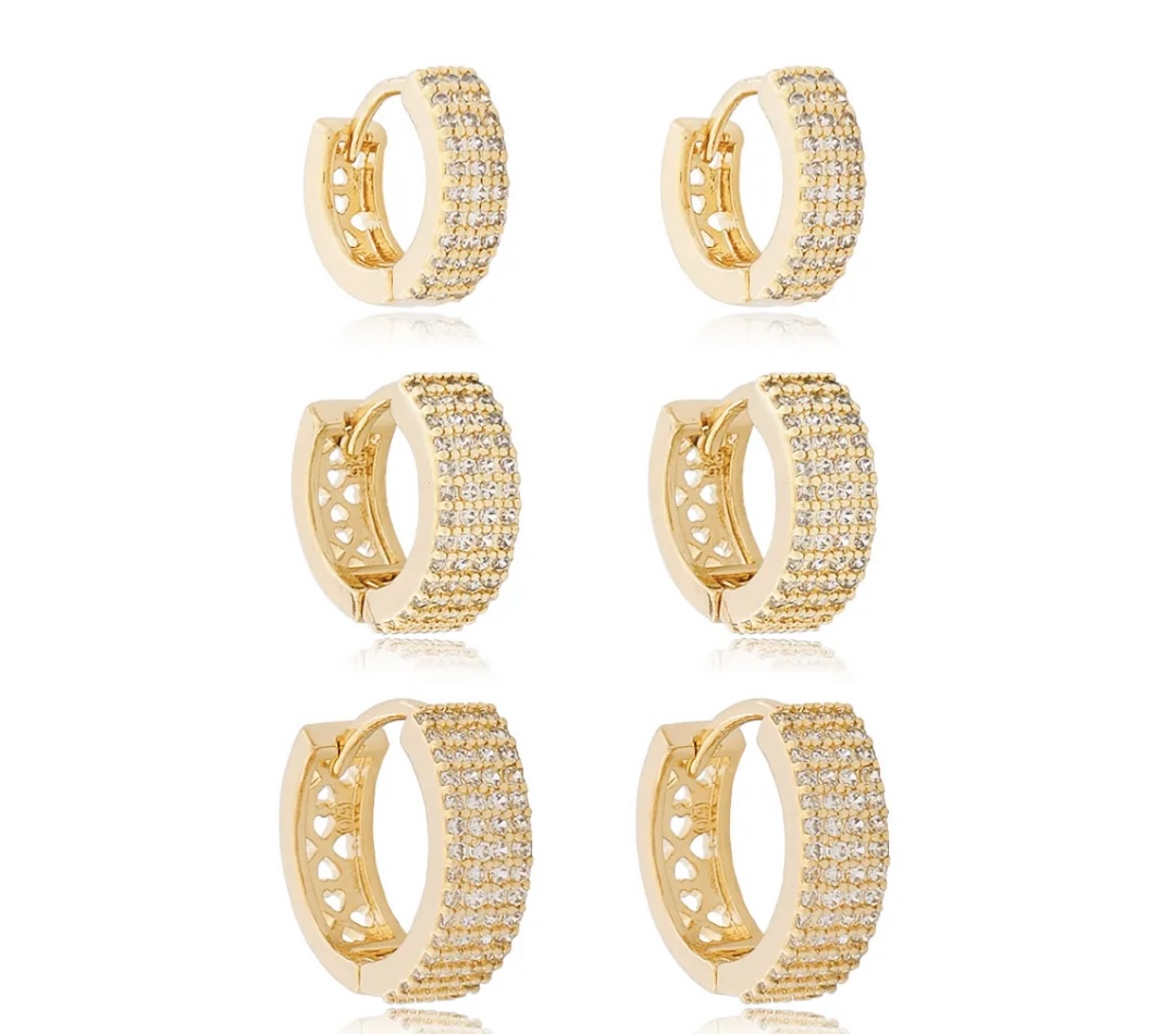 Trio de Argolas Douradas com Zircônia