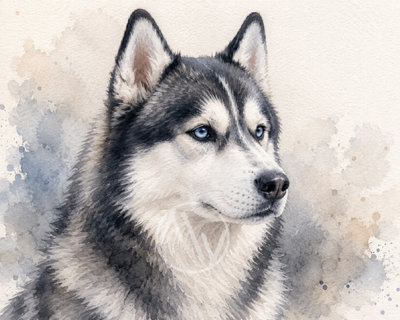 Husky Watercolor Art Print