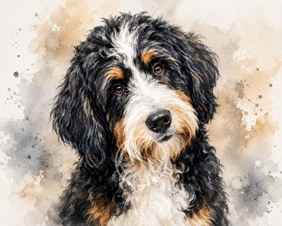 Bernedoodle Watercolor Portrait