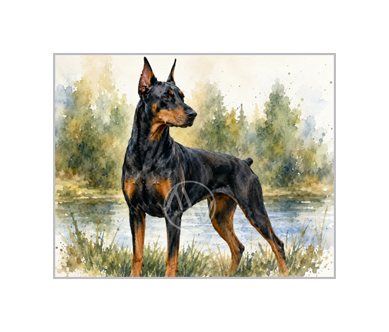 Doberman Watercolor Art Print
