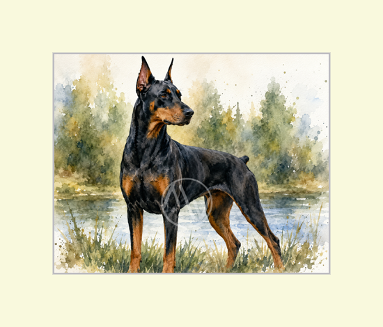 Doberman Watercolor Art Print