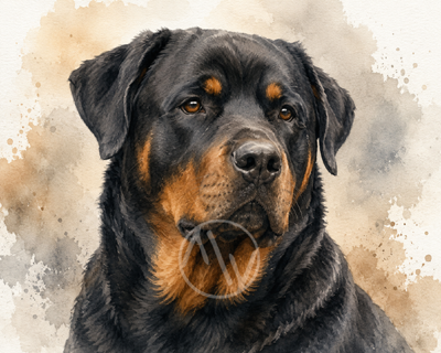 Rottweiler Watercolor Portrait