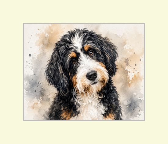 Bernedoodle Dog Watercolor Print