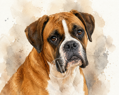 Boxer Dog Watercolor Portrait
