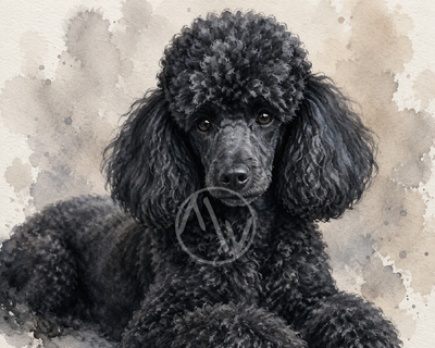 Black Poodle Watercolor Portrait