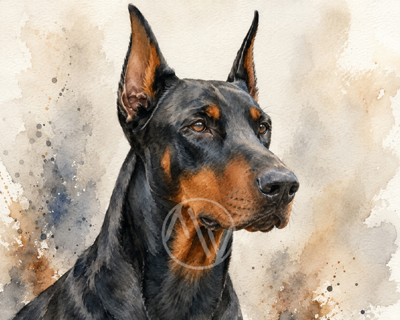 Doberman Watercolor Portrait