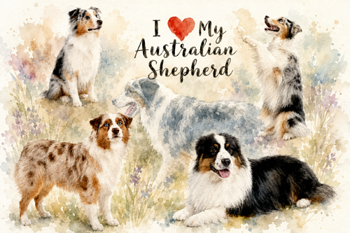 Australian Shepherd Watercolor Art Print