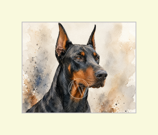 Doberman Watercolor Portrait Print