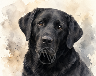 Black Labrador Watercolor Portrait