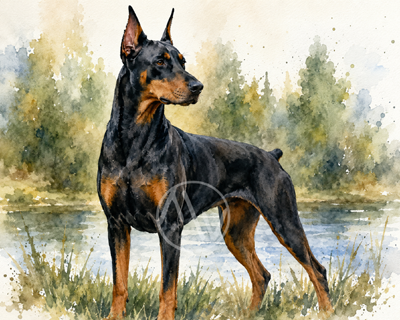 Doberman Watercolor Art Print