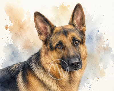 German Shepherd Watercolor Portrait