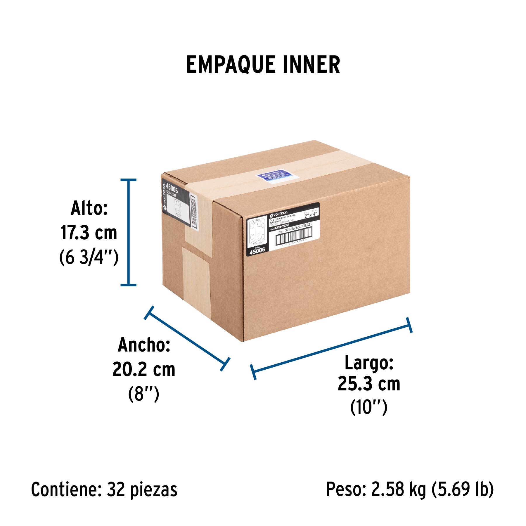 Caja tipo chalupa 2" x 4" económica, VOLTECK
